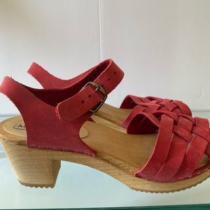 Red nubuck clog sandals